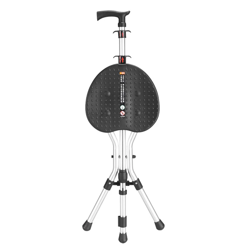 Portable Anti-slip 2-Fold Walking Stick Stool Multifunctional Elderly Assist Walking Cane With Seat