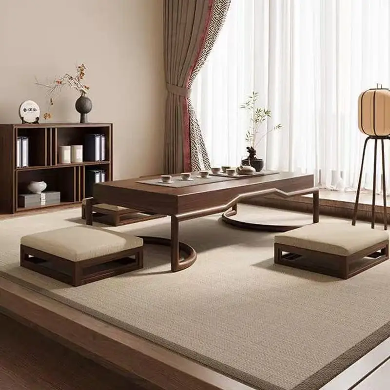 Song-style aesthetic all-solid wood tea table and chair combination New Chinese black walnut master bedroom balcony bay window
