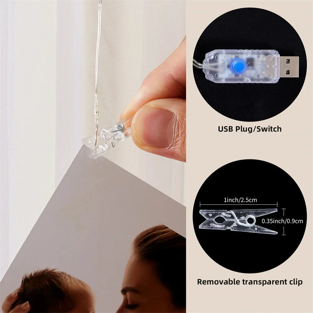 صور كليب الستار الجنية أضواء USB LED مع 20 هوك 8 طرق أضواء للجدار غرفة نوم حفل زفاف لتقوم بها بنفسك زينة عيد الميلاد