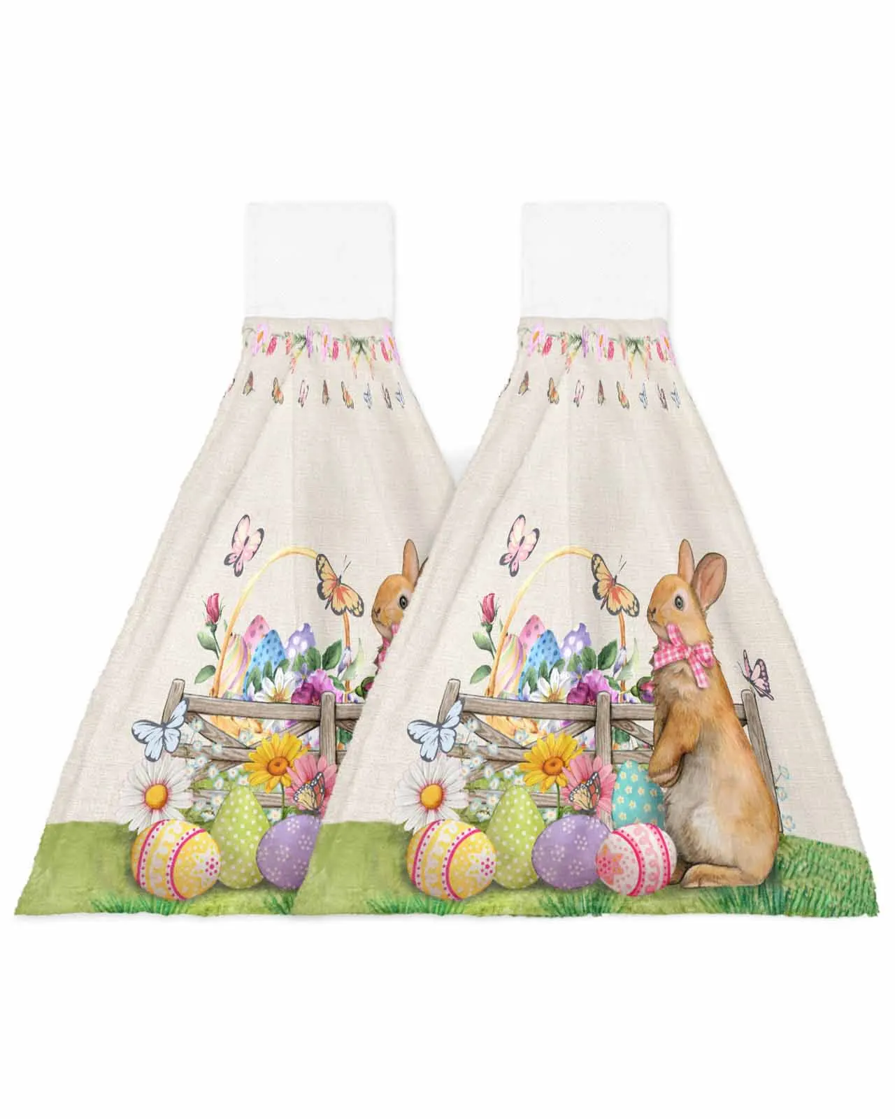 Easter Bunny Eggs Flower Butterfly Hand Towel Soft Microfiber Kitchen Wash Cloths Hanging Towel Portable Cleaning Towels