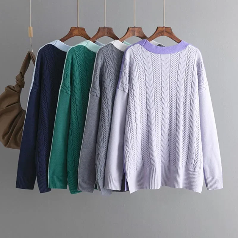 Patchwork Design Knitted Sweater Cardigan Women V-neck Single Breasted Loose Knitwears Coats Tops Casual Long Sleeve Abrigos New