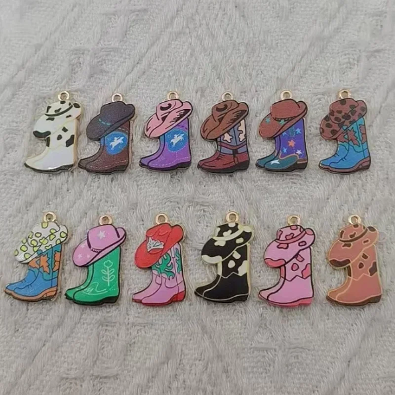 10pcs alloy Western cowboy boot hat pendant, DIY jewelry making earrings necklace keychain accessories