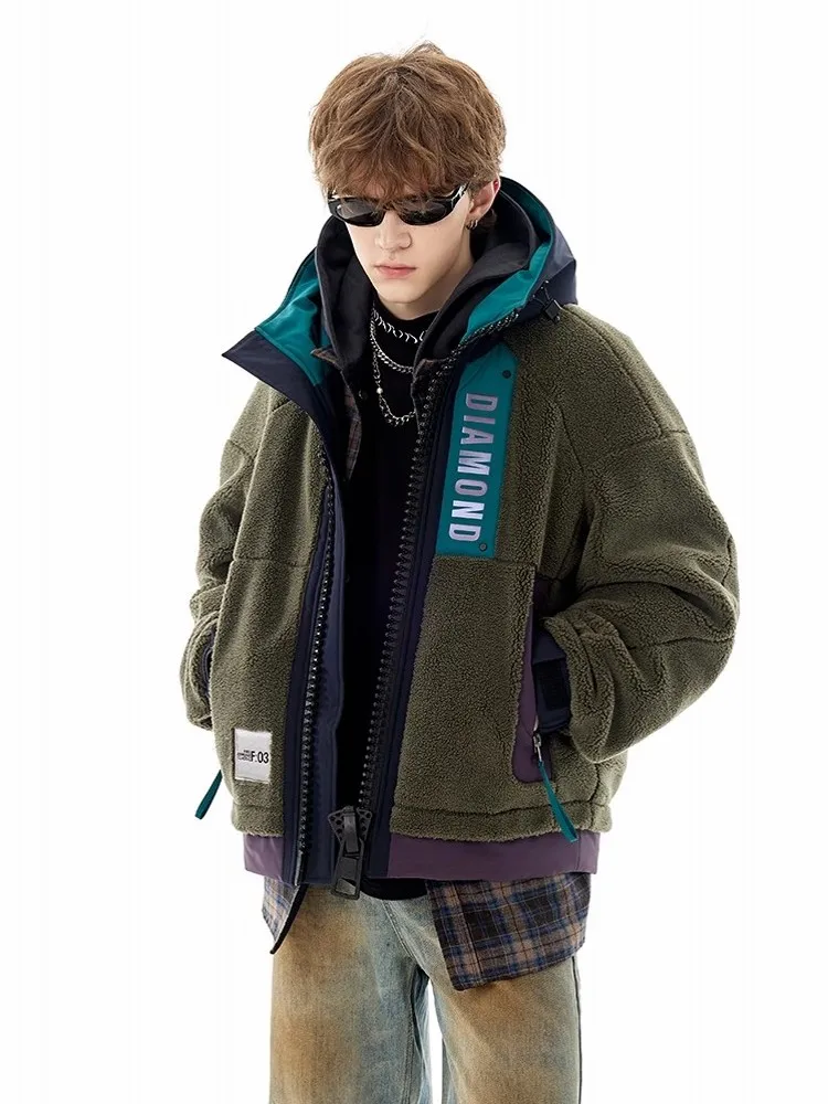 Winter Mens Thick Warm Hooded Down Jacket Spliced Oversized Hip Hop Overcoat New Designer Streetwear Loose Fit Outwear Down Coat