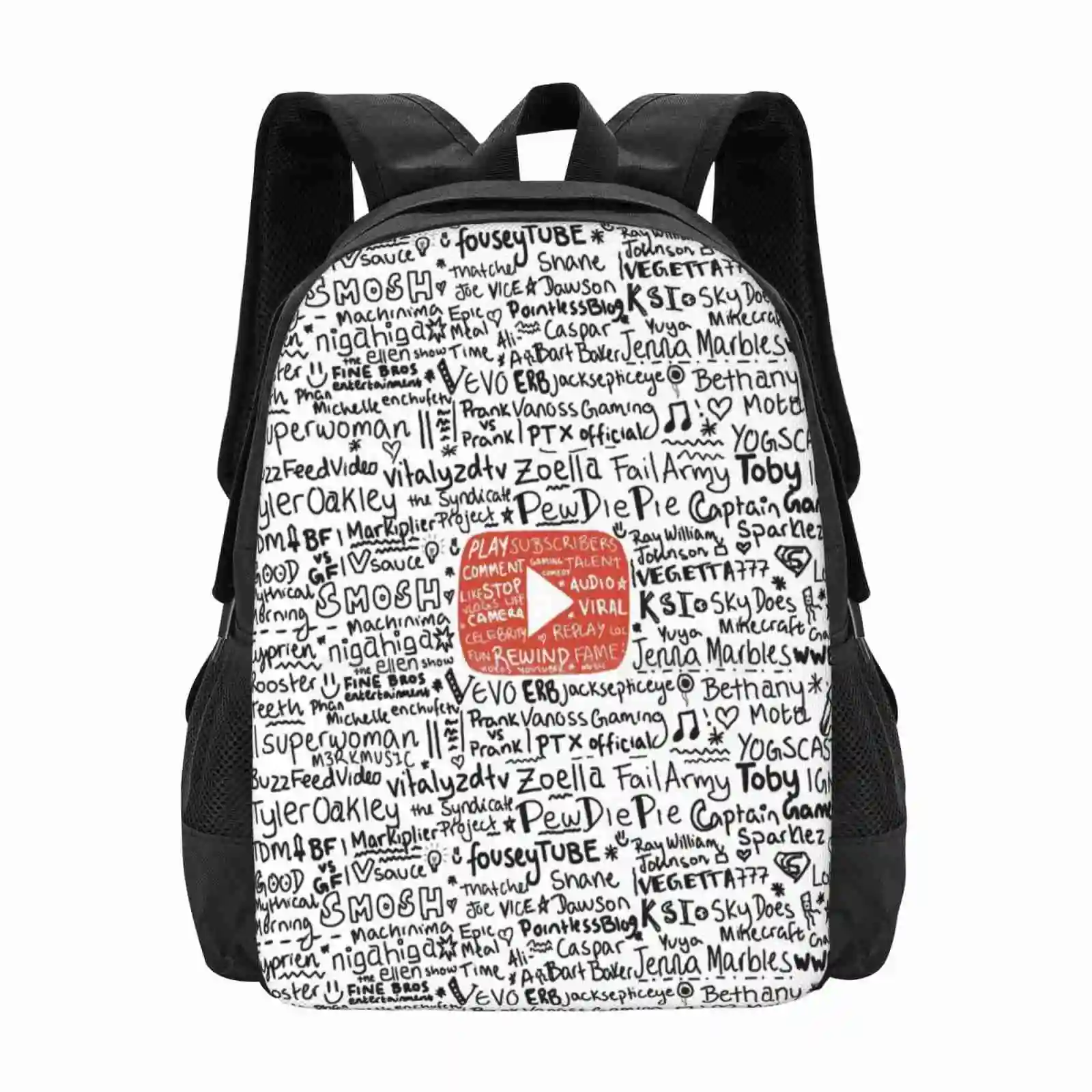 Youtube Backpack For Student School Laptop Travel Bag Social Media Phone Internet Youtubers Pewdiepie Alfiedeyes Ksi Zoella