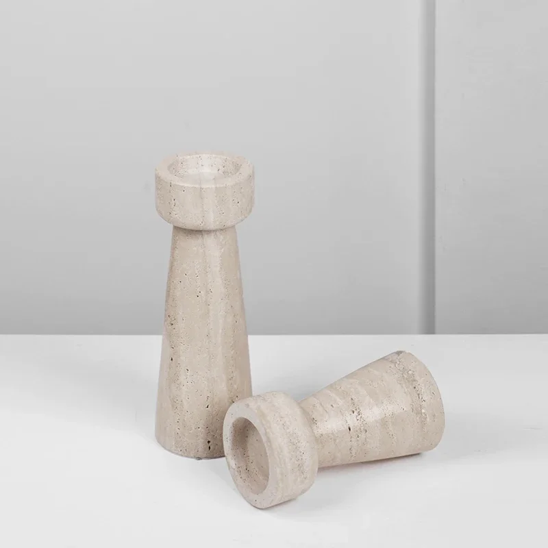 Wabi-sabi Candlestick Modern Natural Stone Travertine Candle Holder Room Home Wedding Decorative Objects