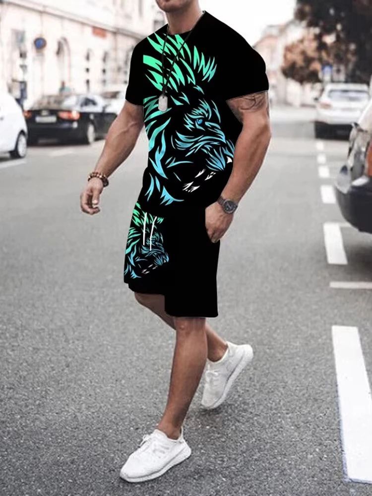 

Hot Sell Men's Clothing 3d Printe Animal Men T-Shirts Shorts Men's Set Men Sportswear Set Men's Beach Outfits Men's T-Shirt Set