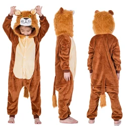 Lion Kigurumi Pajamas for Kids Winter Sleepwear Suit Girls Unicorn Pijamas Kids One Piece Clothes Children Baby Onesie Jumpsuits