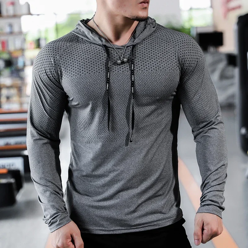 

Men's Fitness Tracksuit, Running Sport Hoodie, Gym Joggers, Hooded Outdoor Workout Shirts, Tops Clothing, Muscle Training Sweats