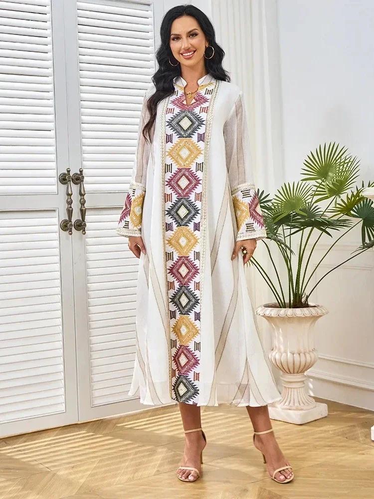 Abaya marrocos kaftan bordado lantejoulas longo robe dubai abayas islam vestidos eid muçulmano feminino modesto vestidos de festa jalabiya