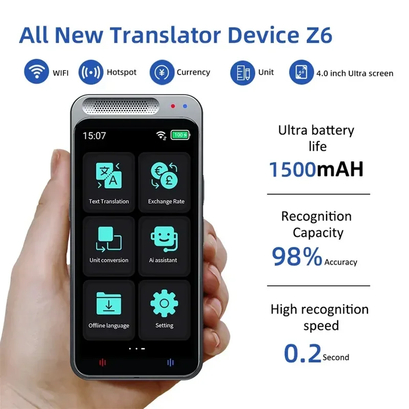 Cool Translator Machine 138 Languages Intelligent Translate Real-time Voice Recording Text Translation 4.1-inch Widescreen