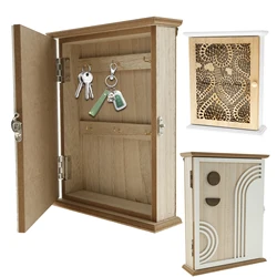 Wood Key Box Decorative Key Holder Wall Mounted Key Holder Box Organizer with 6 Hooks Key Cabinet for Home Entrance Living Room