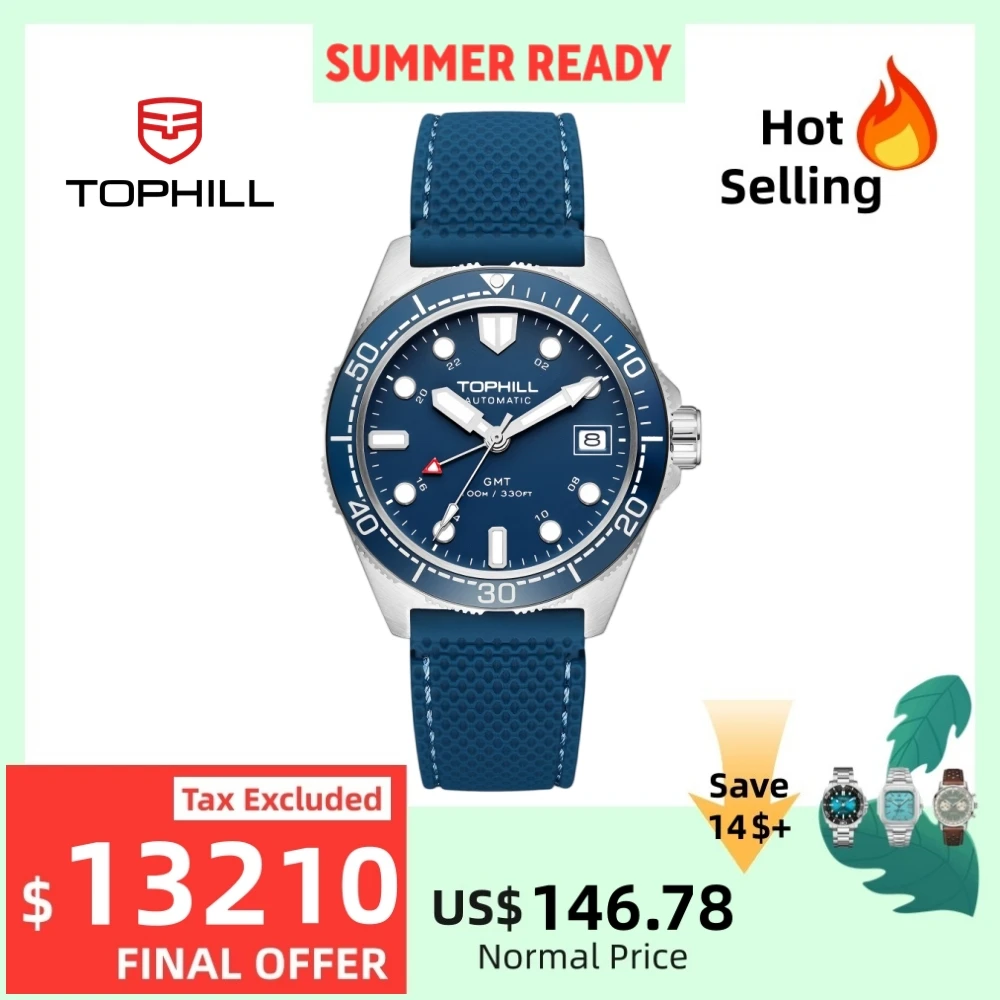 

Автоматические часы Tophill Nh34 для полевого дайвинга, часы Gmt, керамический безель, Bgw9, люм, 100 м, водонепроницаемые, с сапфировым стеклом, подарок