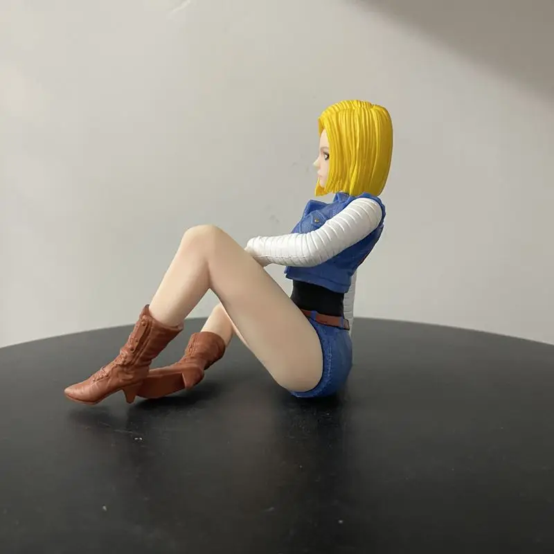Bandai anime dragon ball android 18 figuras de ação modelo sentado denim ornamentos modelo casa presente aniversário boneca coleção brinquedo
