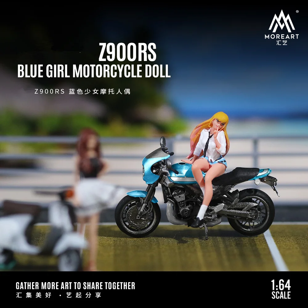 Mais arte 1:64 z900rs conjunto de boneca de motocicleta azul menina modelo para exibição, coleção e presente