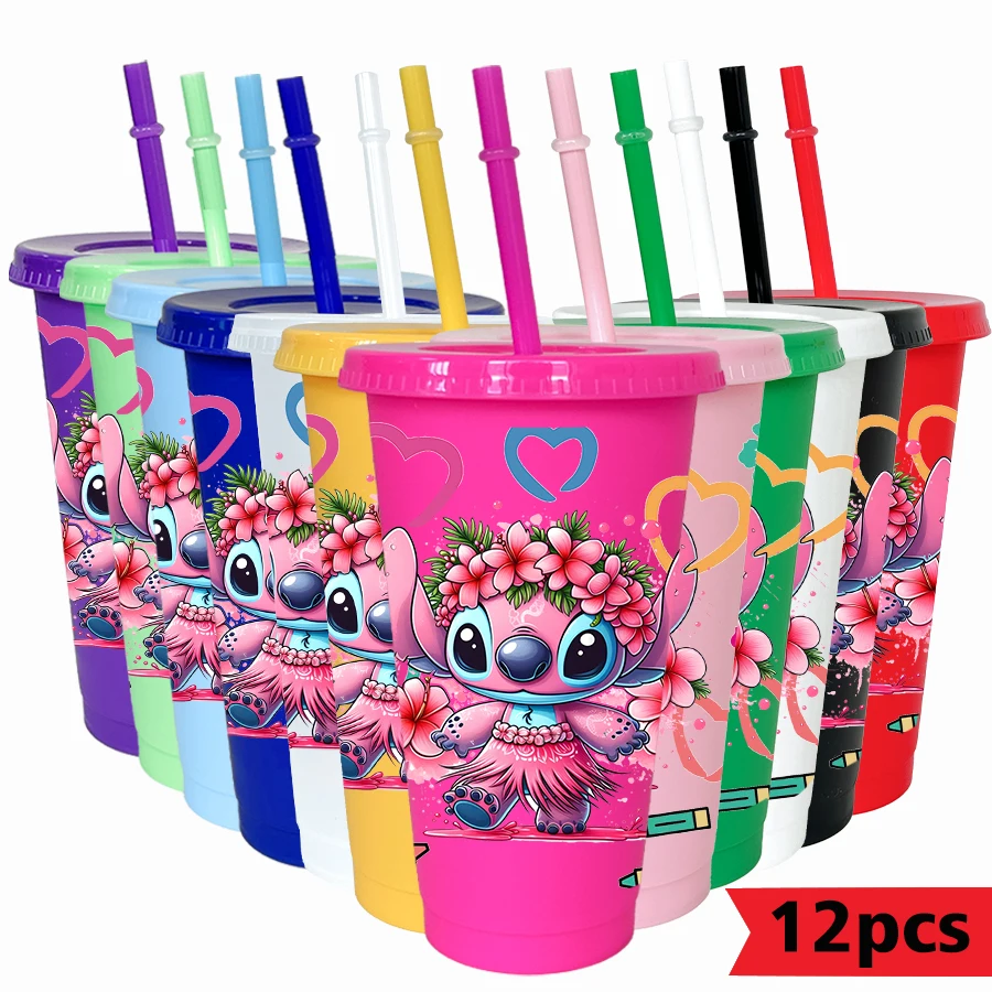 12 Teile/paket Disney Stich Floral 26 unzen Farbige Kunststoff Tumbler Geburtstag Party Trinken Utensilien Saft Kaffee Becher