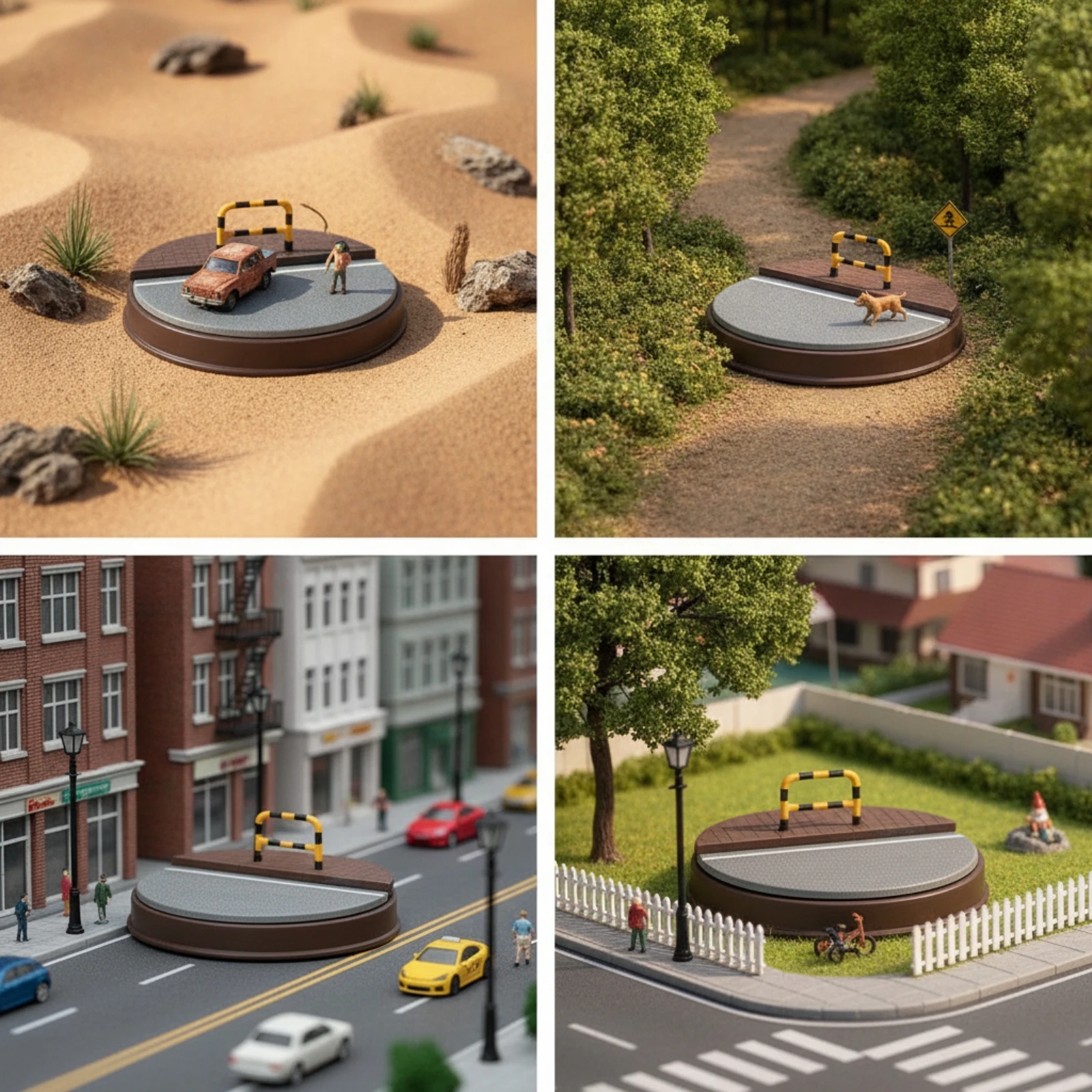 Miniature Scene Platform Textured Diorama Base with Road Miniature Display Base Realistic Display Platform with Fence Desktop