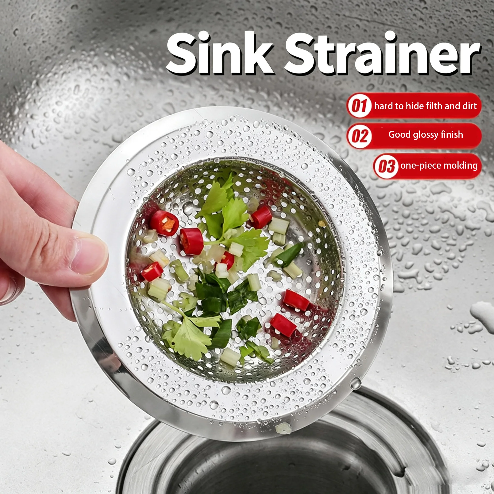 Stainless Steel Sink Strainer Kitchen Sink Debris Filter Integrated Bathroom Floor Drain Filter