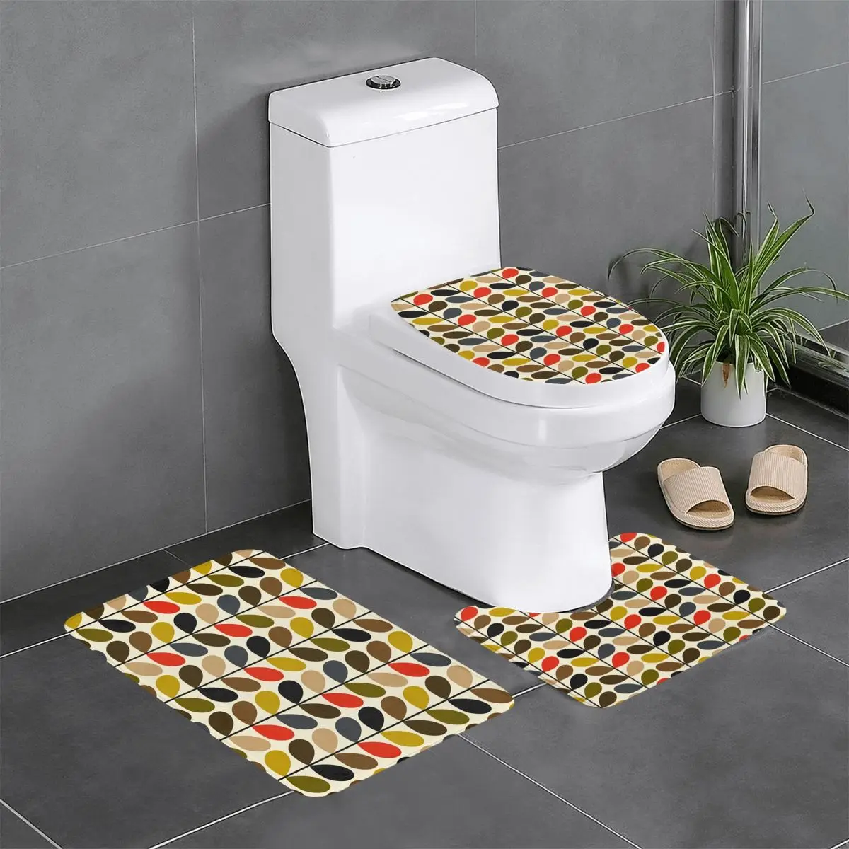 Custom Orla Kiely Bathroom Rugs Set 3 Pieces Non-Slip Scandinavian Multi-stemmed Flower Toilet Bath Mat Sets