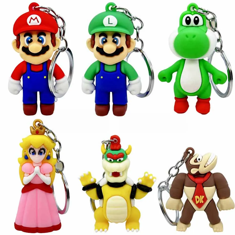 3D Cartoon Super Mario Bros Keychain Accesorios Schoolbag Pendant Key Bag Decoration Collection Ornament Kids Toys Birthday Gift