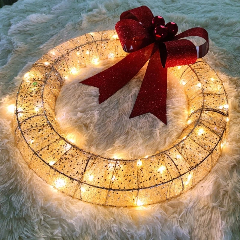 Festival Christmas Wreath with Delicate Bow Create Glowing Holiday Wreath Hanger Perfect for Doorways, Walls,Windows