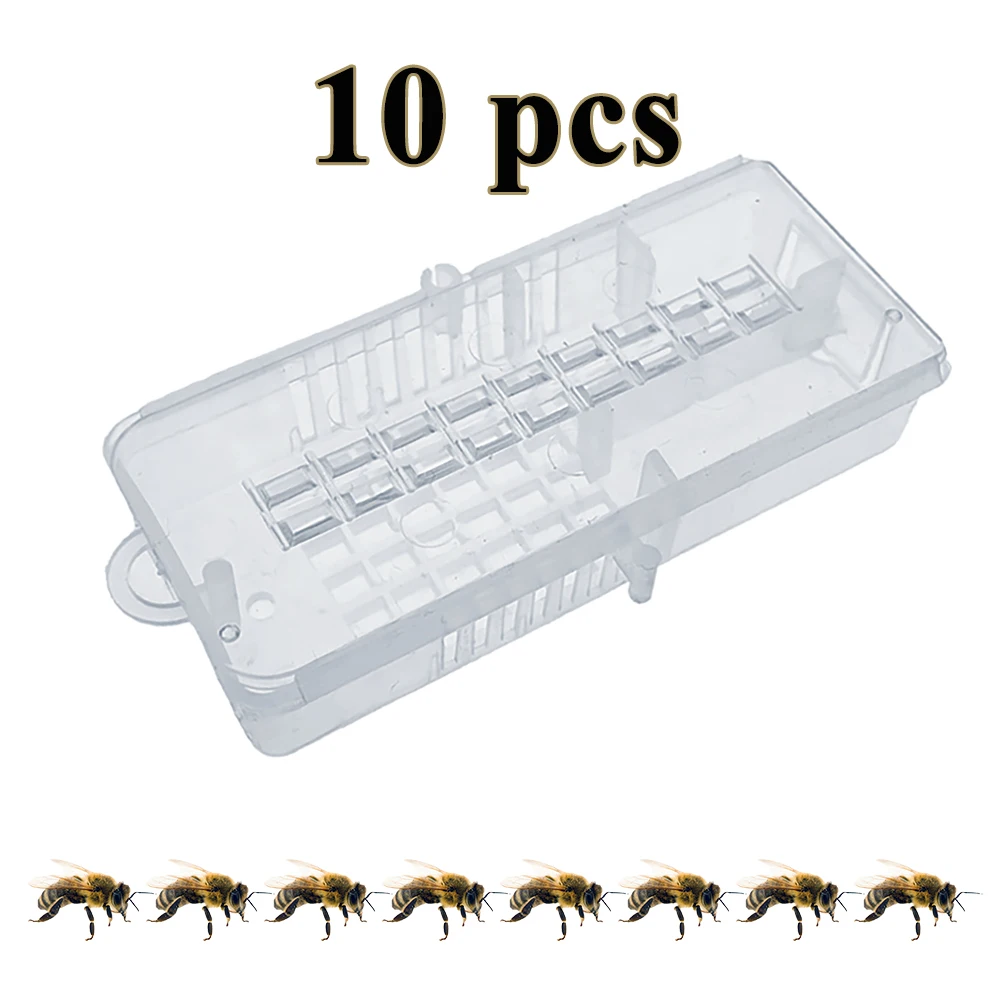 

10PCS Transparent Queen Battery Post Shipping Introduction Cage Adoption Feed Syrup or Water Plastic Spliceable Sliding Lid Bee