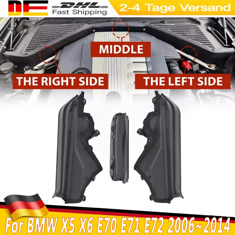 3 pezzi Pannello divisorio del vano motore superiore sinistro e destro per BMW X5 X6 E70 E71 E72 2007~2014 Pannello divisorio del vano motore 51717169419 51717169420 51717169421