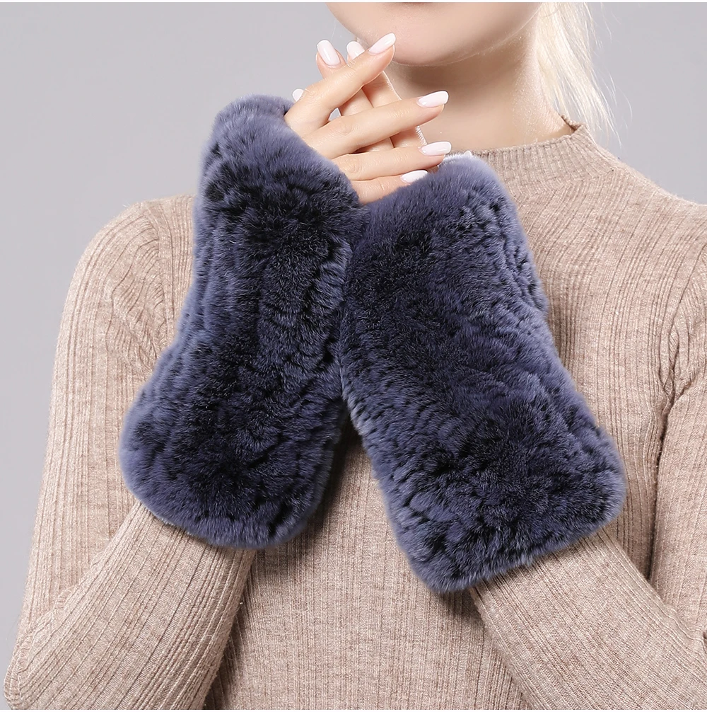Lady Winter 100% Natural Real Rex Rabbit Fur Glove Women Soft Rex Rabbit Fur Glove Foashion Warm Knitted Genuine Fur Gloves