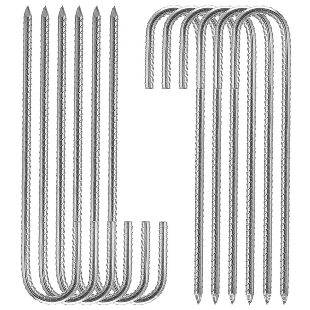 

16 Pack J-Shaped Steel Rebar Pins, 0.4 x 12 Inch Silver Heavy Duty Anchors, Landscape Stakes for Fabric Edging Fixing