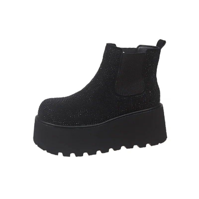 Quality Crystal Platform Ankle Boots Women's High Heels Luxury Shoes Winter Fad Elegant Chelsea Boots New Dress Cozy Mujer Botas view 6