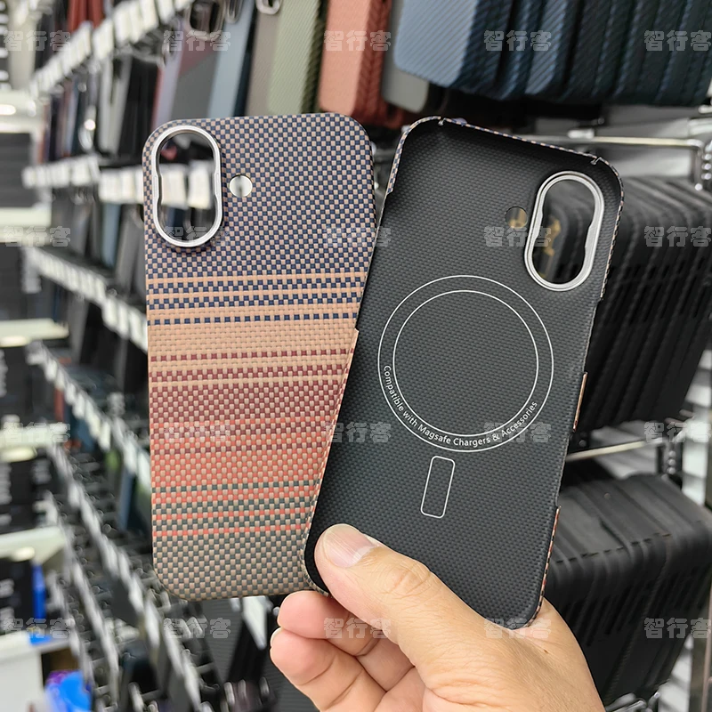 

ZXKE Carbon Fiber Case For Apple16 iPhone16Plus Cover Embedded Iron Sheet Magnetic Car Support Magsafe 600D Aramid Fiber Shell