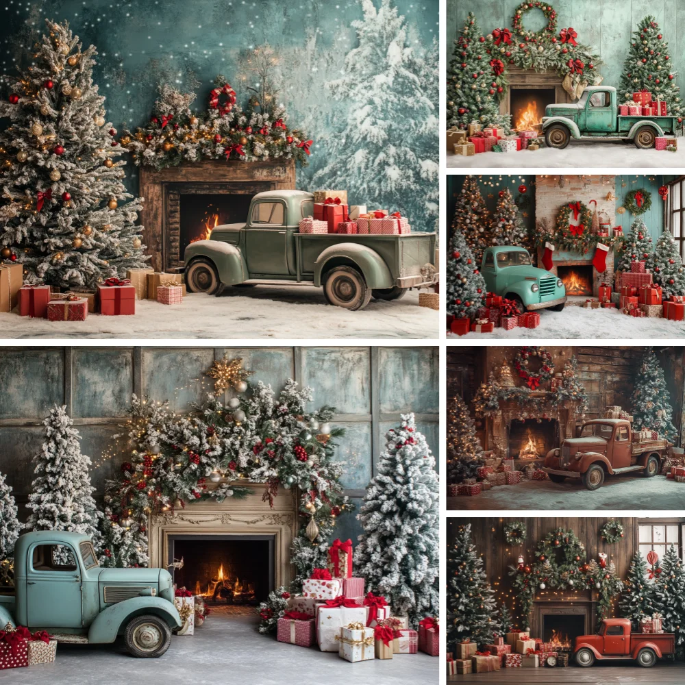 

Winter Christmas Green Car Forest Snow Scene Aldult Kid Baby Family Party Backdrop Custom Kid Room Photo Poster Decor Background