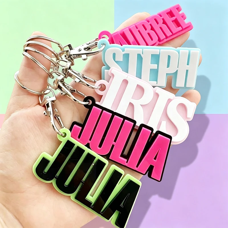 Brigh Acrylic Name Custom Colored Keychain Double Layers Personalized Letters 3D Nameplate Keyring Bag Charm Car Pendant Decor