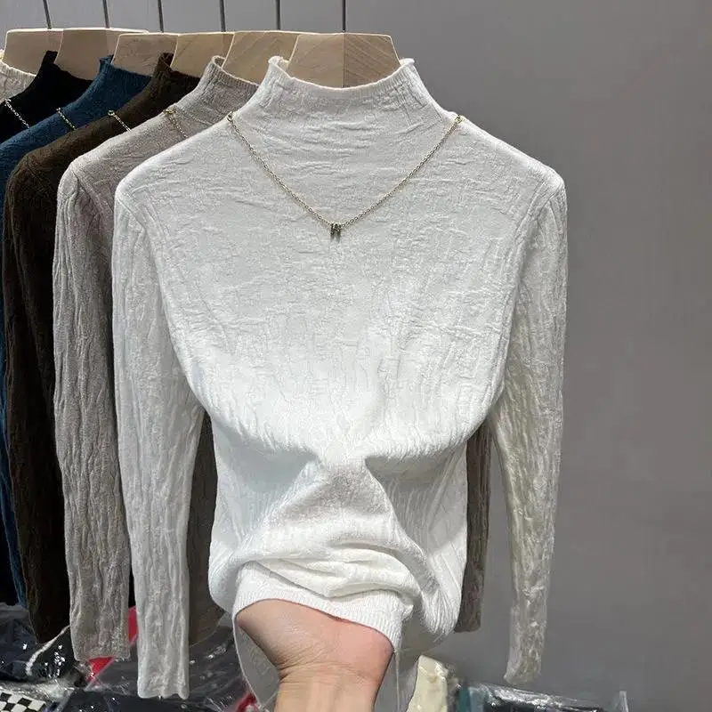 Fashion Women Slim Bottoming Warm Sweater Autumn Winter Half High Collar Korean Versatile Casual Long Sleeve Knit Pullovers Tops