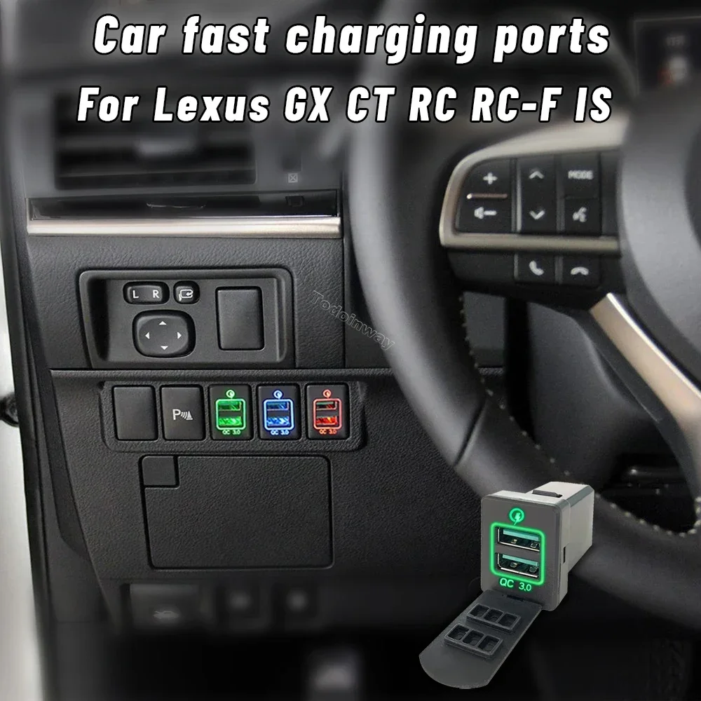 Fast Chargeing  Socket Car usb charger Dual Ports Voltage Display for lexus ES 2013 2017 CT 2020 RC 2018 upgrade  Accessories