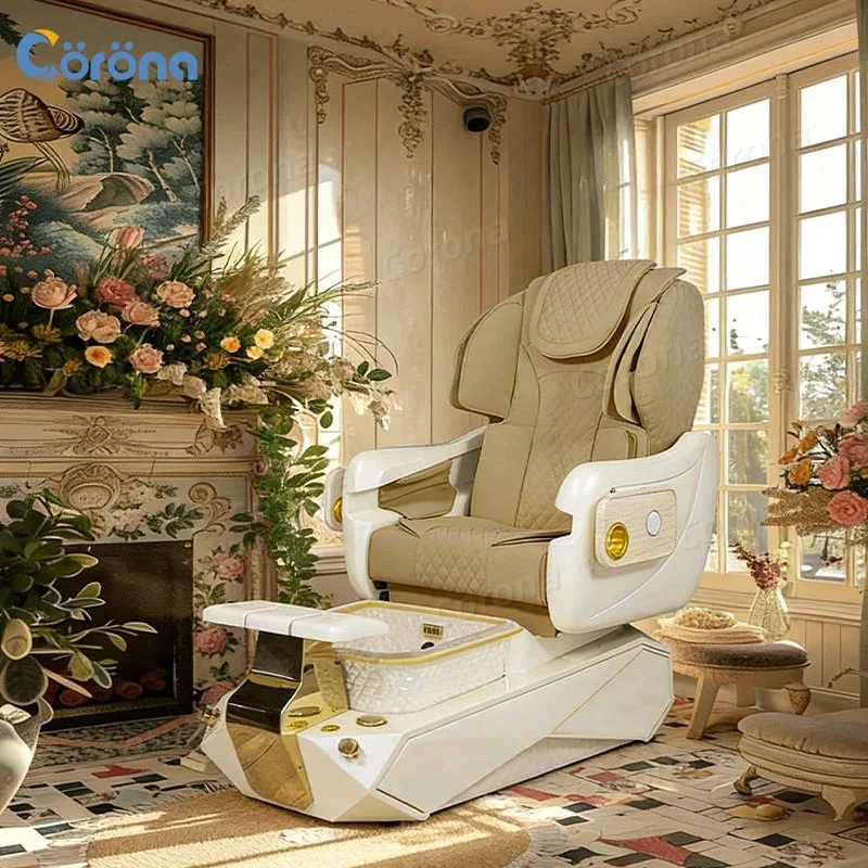 

Luxury Pedicure Spa Chair with Massage System Crystal Glass Foot Basin for Nail Salon Furniture