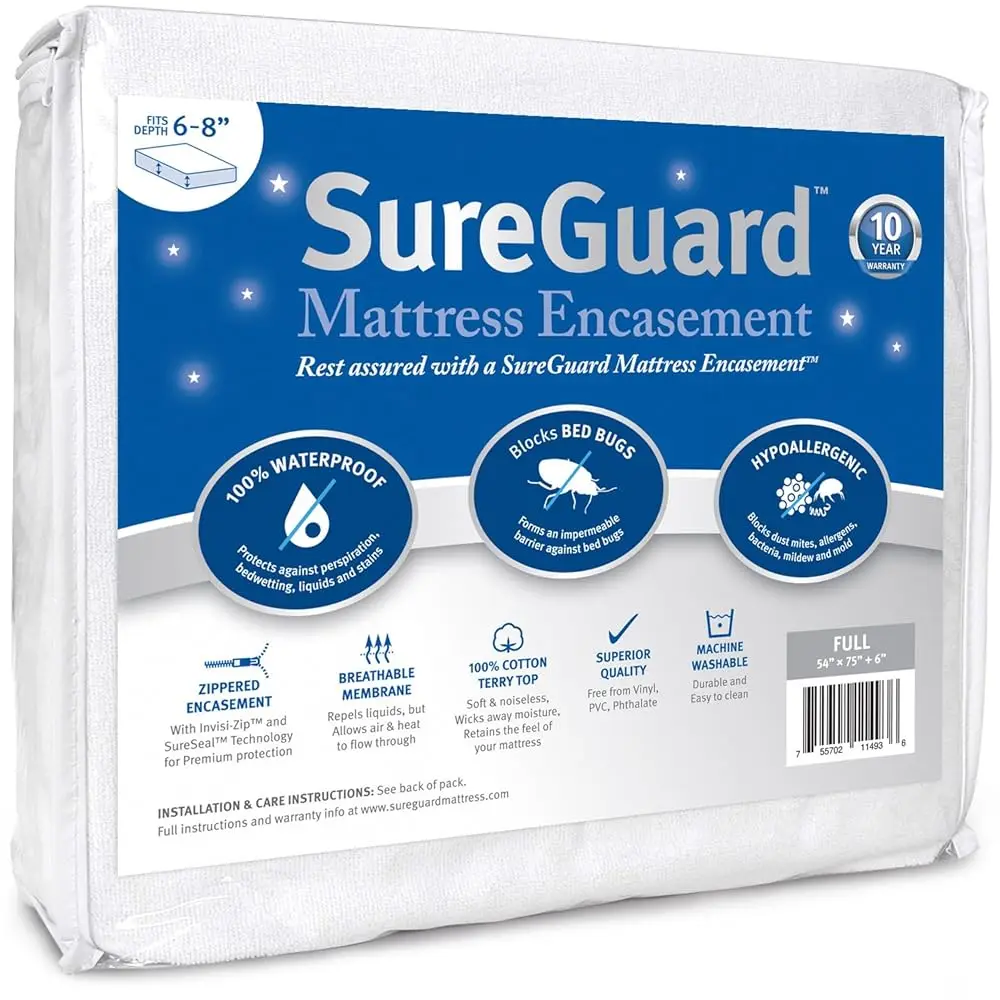 

Full (6-8 In. Deep) Sureguard Mattr Encasement - 100% Waterproof, Bed Bug Proof, Hypoallergenic - Premium Zippered Six-Sided