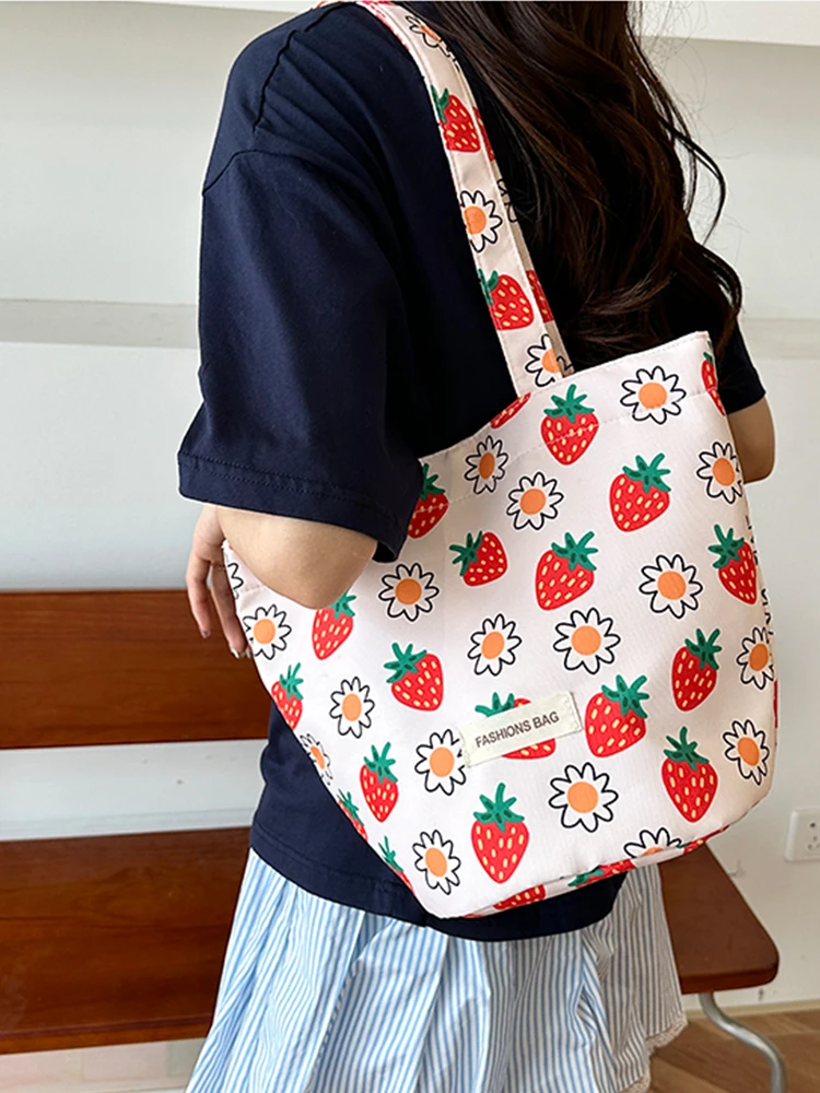 

Повседневные сумки-ведра большой емкости с цветочным принтом для женщин, новинка 2024, корейская универсальная сумка на плечо, студенческая модная сумка-тоут