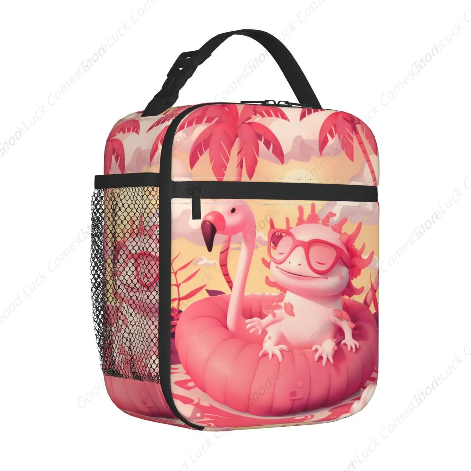 صندوق غداء معزول للنساء والرجال، صندوق غداء بنمط فلامنغو أكسولوتل قابل لإعادة الاستخدام، حقيبة غداء محمولة، حقيبة غداء مقاومة للماء #2