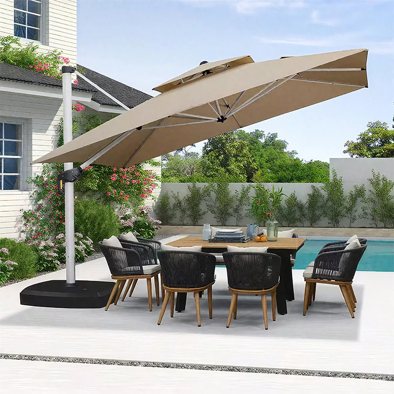Modern 9ft Roman Patio Umbrella, Aluminum Frame Waterproof Anti-UV Parasol for Garden Courtyard Hotel Outdoor Daily Use
