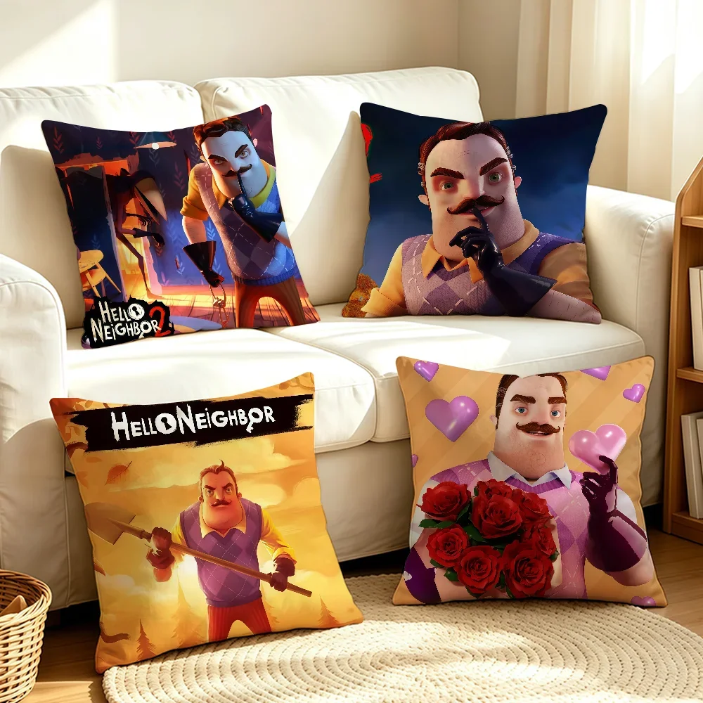 Horror Game H-Hello N-Neighbor-S cushion cover Soft Smooth Pillow Case Hidden Zipper Washable Decorative Couch Office Gift