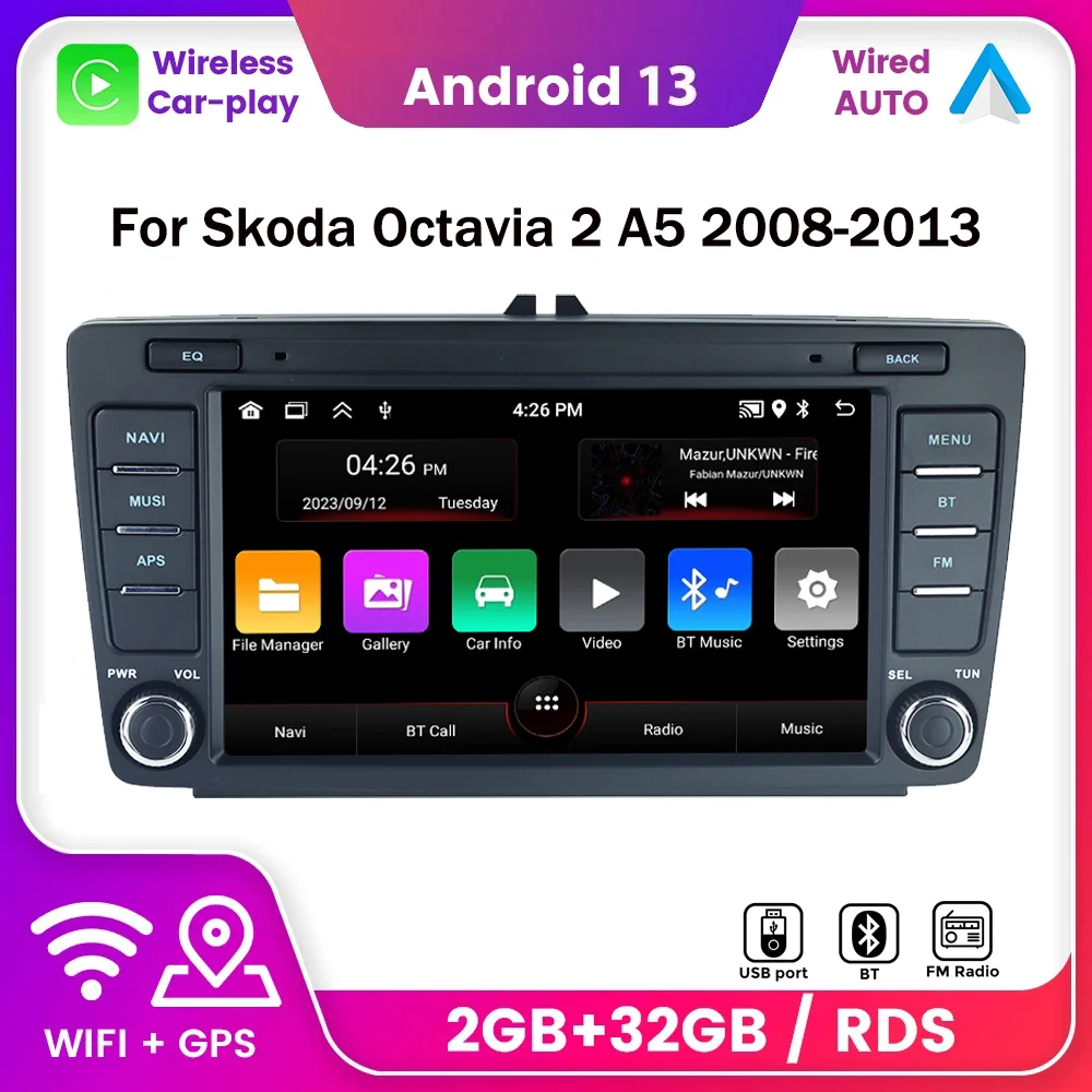 

2Din Android 13 Auto Radio Wireless CarPlay Auto For Skoda Octavia 2 A5 2008-2013 Multimedia Video Player GPS Navigation Stereo