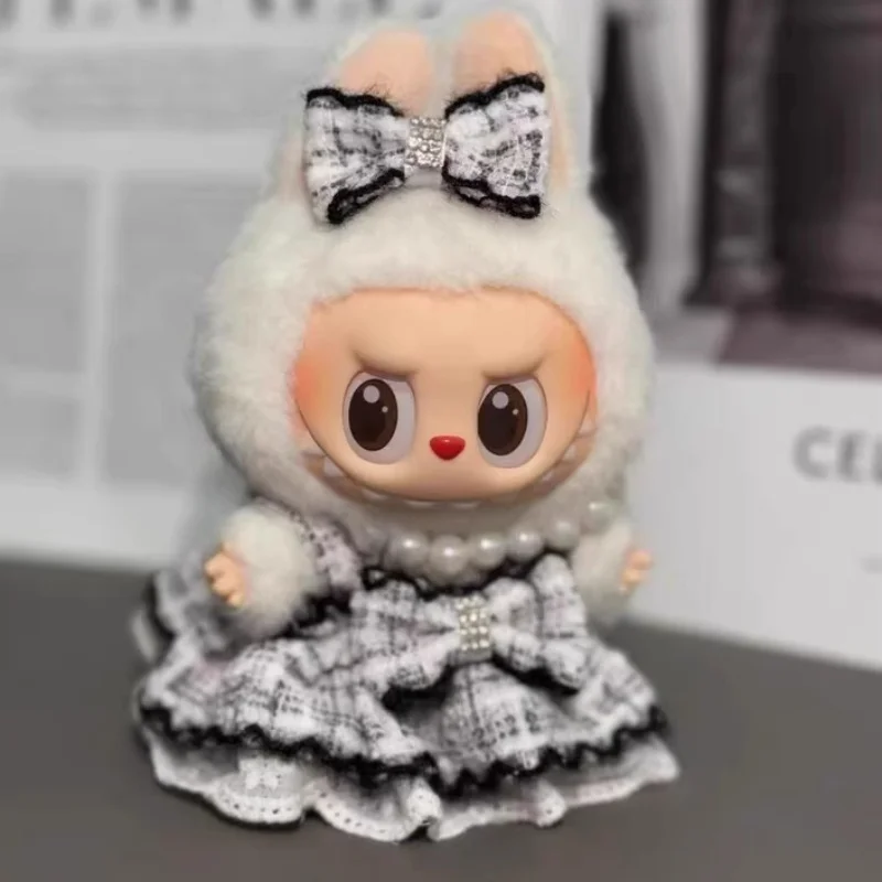 Labubu Clothes Set Designer Original White Dress Pearl Petal Headband Silk Ribbon Doll Accessories Wedding Dress Labubu Clothes