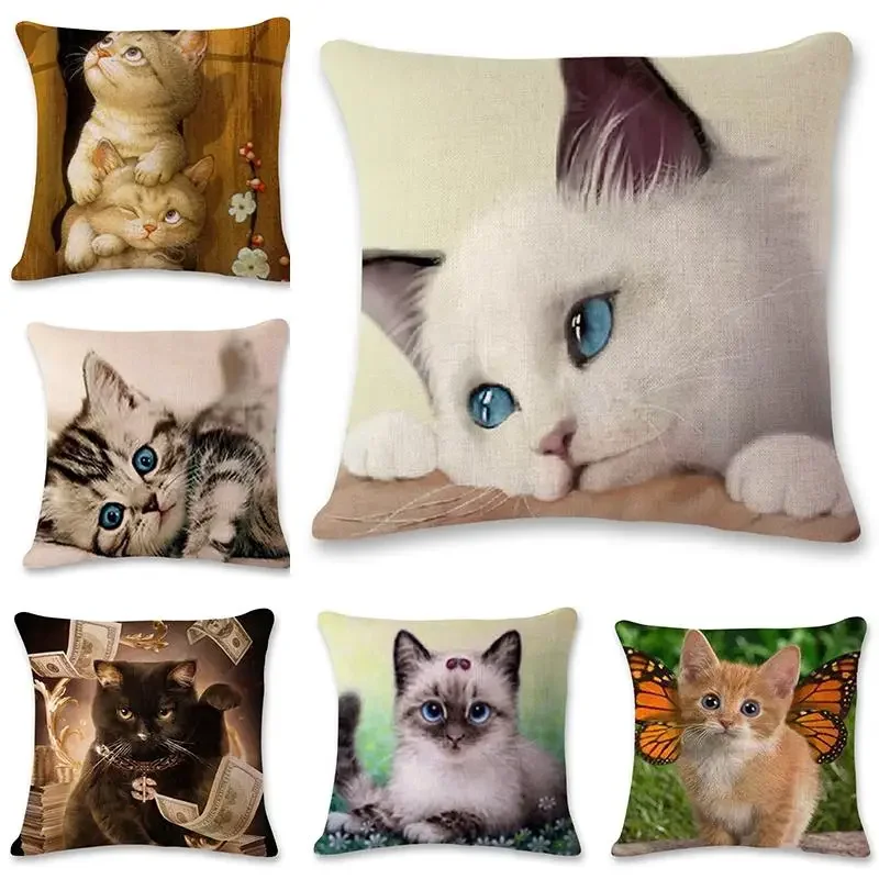 

Creative Hand Painted Cat Print Polyester Pillowcase Home Car Cushion Pillow Sofa