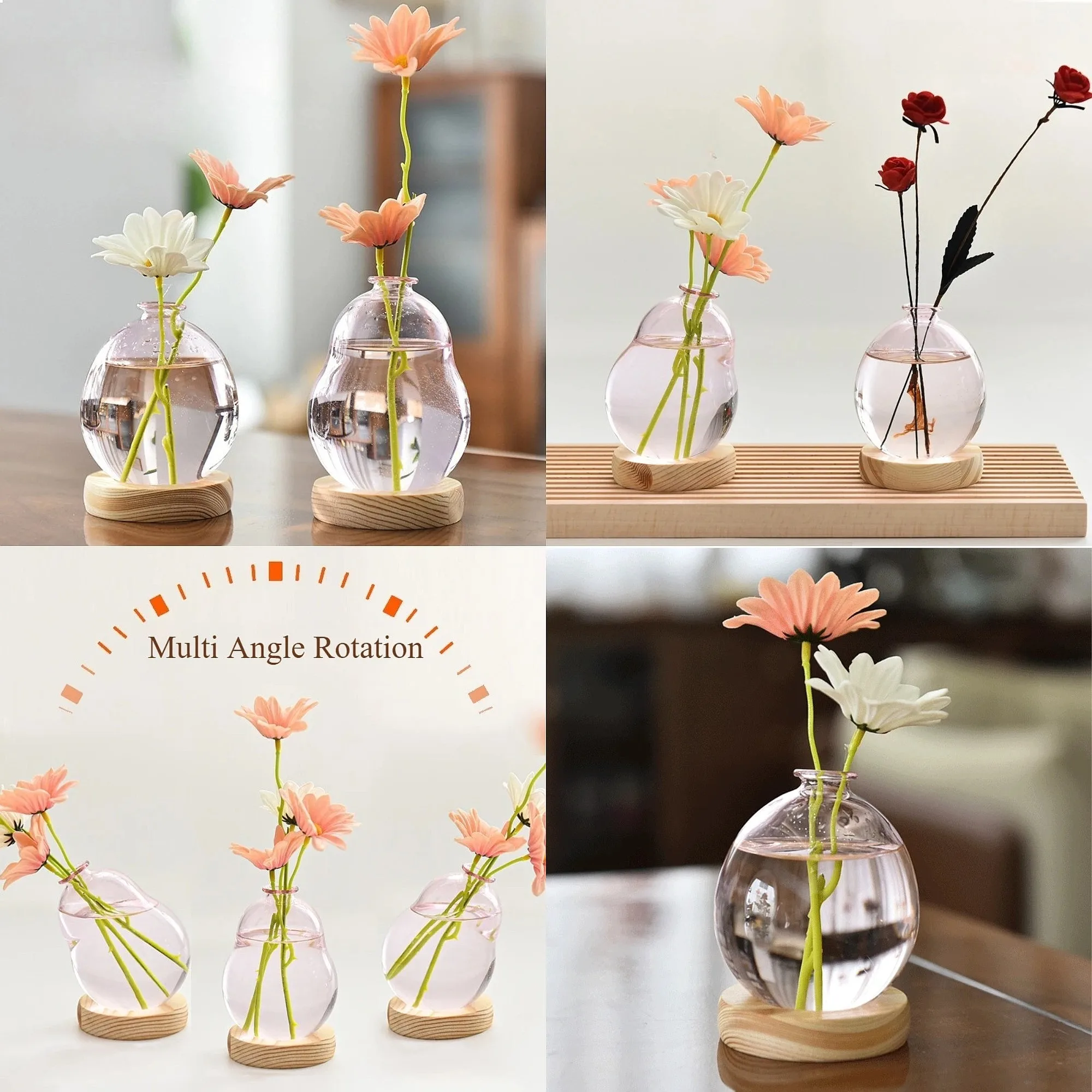 Creative Bubble Vase Hydroponic Glass Vase Transparent Pink Flower Arranger Table Decoration Ornament