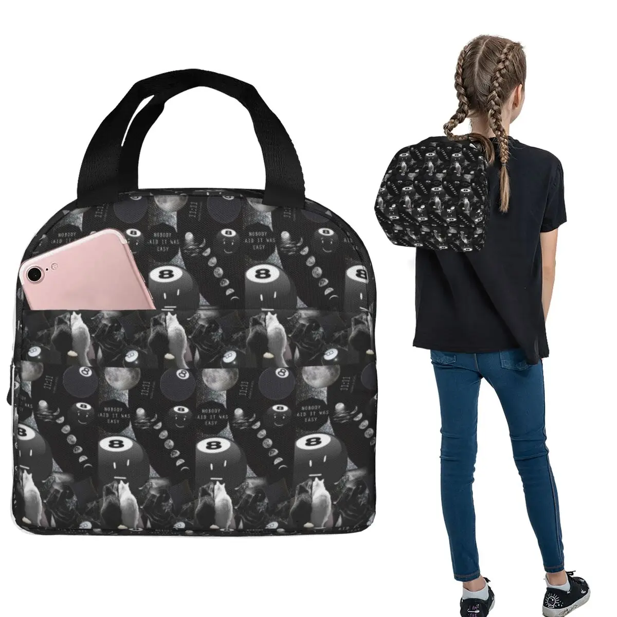 Battle For Dream Island BFDI 8-Ball Insulated Lunch Bag for Women Kids Portable Food Boxes Thermal Lunch Box Tote