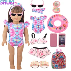 Doll Swimsuit Swimming Circle Slippers, Sunglasses, Mobile Phones Backpack For 18 inch American&43cm Baby New Born,OG Girl Doll