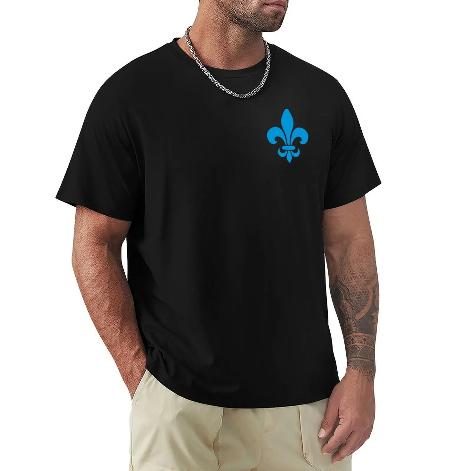 Camiseta informal antidecoloración con diseño de flor de lis azul de Quebec y Francia, estilo moderno, PQ Qc Royal, francés, en fondo blanco