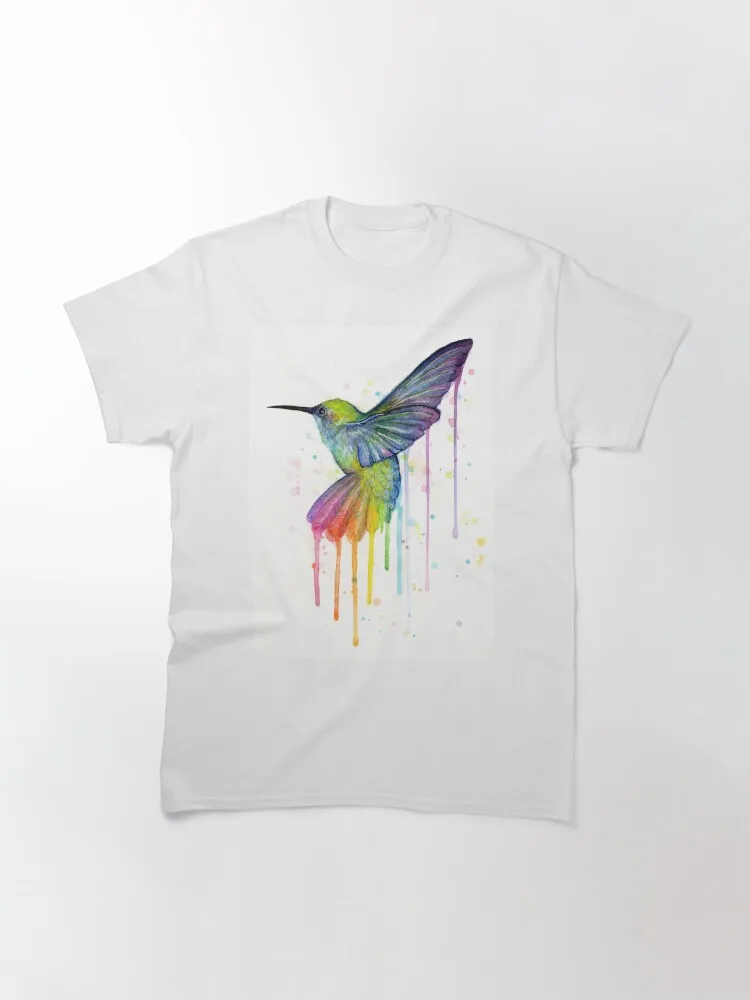 Hummingbird Watercolor Rainbow Classic T-Shirt Men Women Clothes Oversized Cotton Tees New Fashion Top Tees