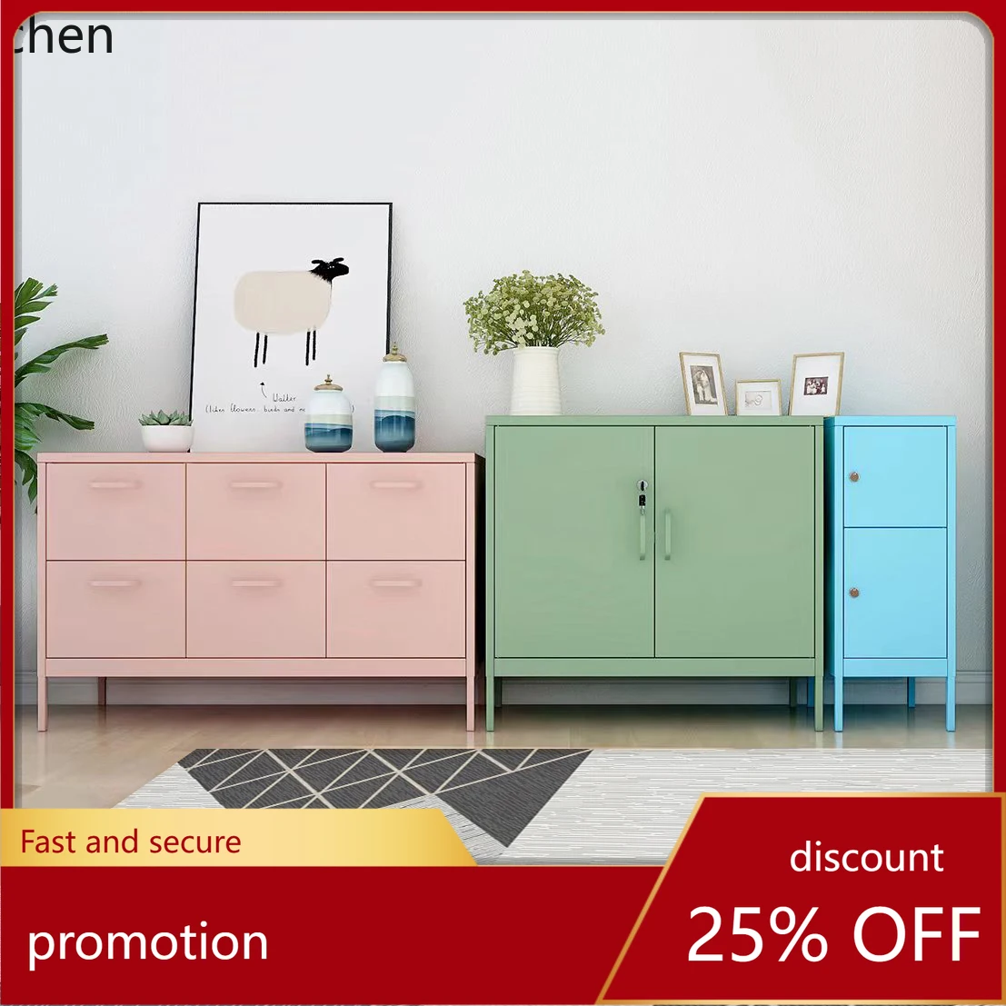 

YFY Iron Sideboard Cabinet Storage Cabinet Chest of Drawers Living Room and Kitchen Storage Cabinet with Lock
