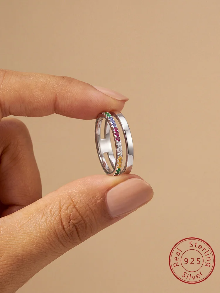 925 Sterling Silver Sparkling Hollow Colored Zircon Ring For Women Engagement Wedding Luxury Fashion High Quality Fine Jewelry